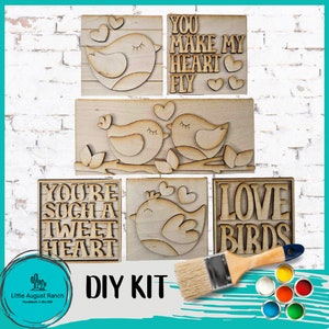 Love Birds DIY Leaning Ladder Insert Kit, Interchangeable Ladder Decor - Precision Laser Cut Wood Blanks for Painting and Crafting