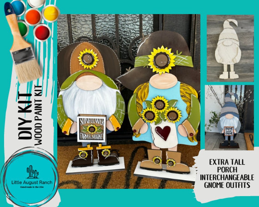 Tall Porch Gnome Sunflower Outfits- DIY Interchangeable Gnome Wood ...