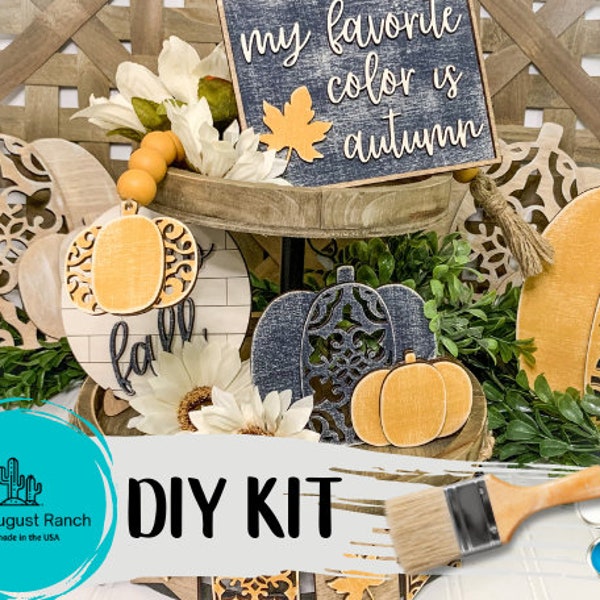 DIY Fancy Fall Tiered Tray -Autumn Tier Tray Bundle - Paint it Yourself - Paint kit fall, Autumn leaves, Pumpkins