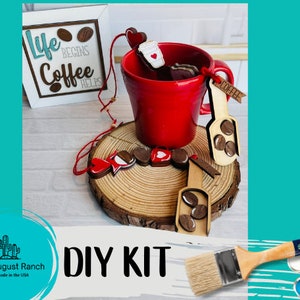 Coffee Scoop Garland Craft - Scoop Garland - Wood Bead Craft - DIY Paint Kit - Tiered Tray Display - Coffee Decor