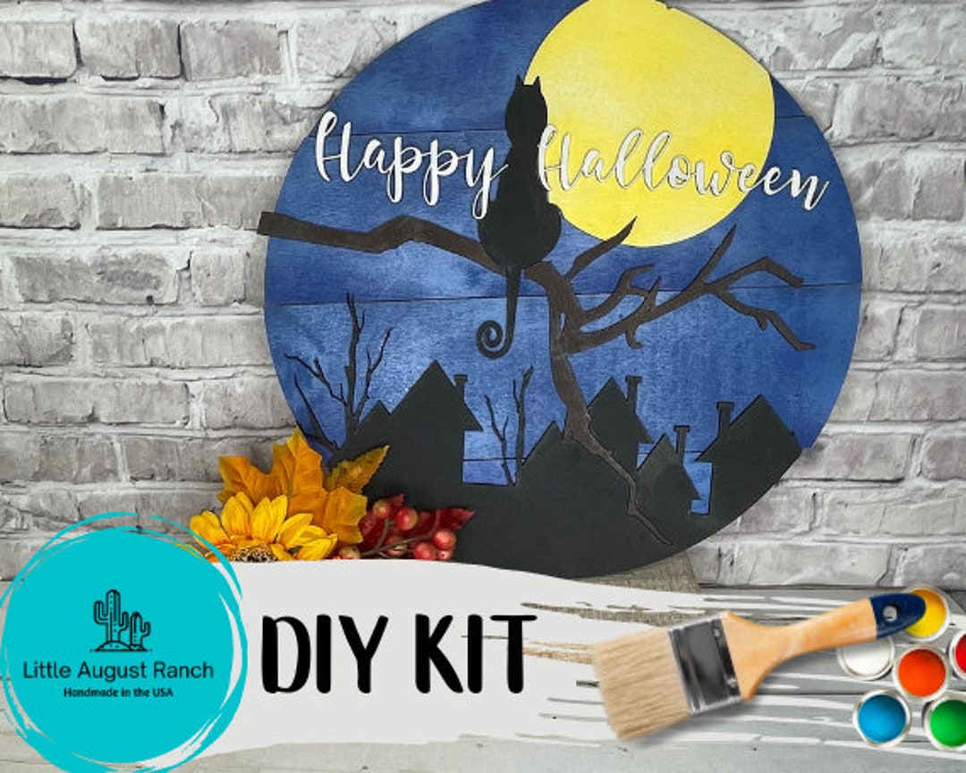 Halloween Door Hanger DIY Kit Black Cat Home Paint Kit Wall Hanging