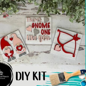Valentine Gnome DIY Leaning Ladder Insert Kit  - Interchangeable Holiday Decor - Gnome One Like You DIY Wood Tile