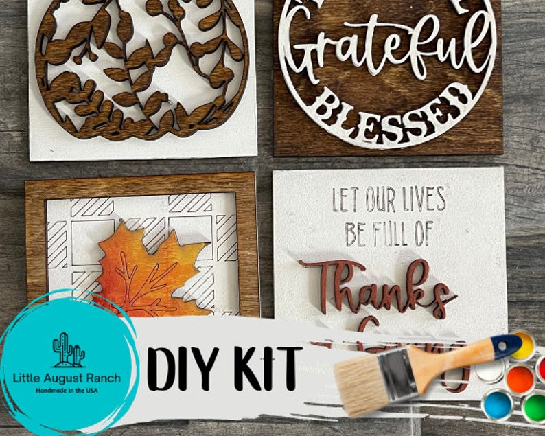 Tiered Tray Fall Thanksgiving DIY - Leaning Ladder Insert Kit - Interchangeable Fall Decor - Thankful, Give Thanks 