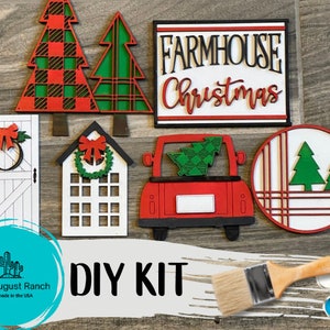 DIY Christmas Tiered Tray - Country Christmas Tier Tray Bundle - Paint it Yourself - Red Truck Tiered Tray Bundle - Farmhouse Christmas Kit