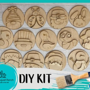 Holiday Face Round DIY Interchangeable - Tiered Tray Decor Companion - Painting Kit - Unfinished Holiday Sign Bundle - Wood Blanks
