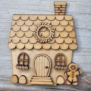 DIY Gingerbread Christmas Village Standing Pieces Christmas Shelf Decor Wood Blank Paint and Craft Kit Christmas Cottage