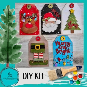 DIY Christmas Stocking Tags -  Traditional Christmas Tree Ornament - DIY Wood Blank Paint Kit