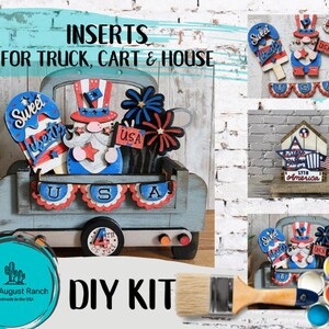 4th of July Gnome DIY -  Inserts for Interchangeable Inserts - Tiered Tray Decor -  Freestanding Shelf Decor - Paint it Yourself Kit