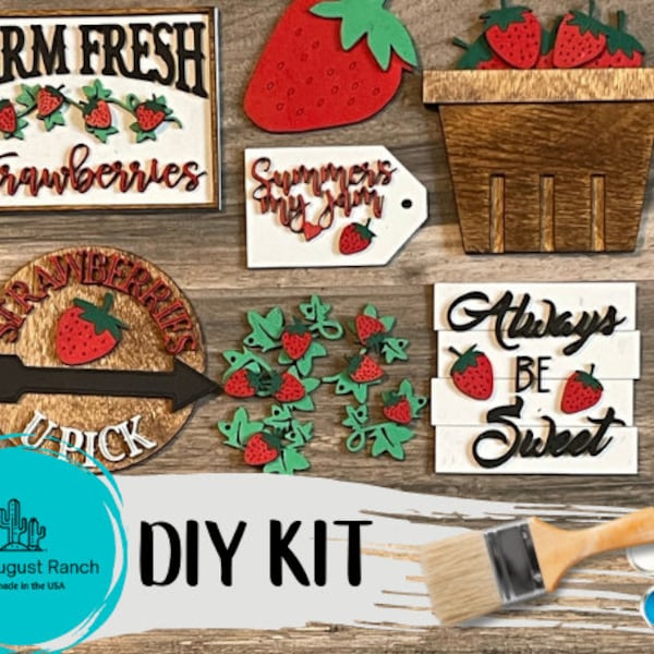 Strawberry Tiered Tray DIY Paint Kit - Famers Market Wood Blanks - U-Pick- Summer Paint Kit - VIP Days