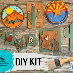 Arizona Tiered Tray Decor Bundle DIY - State Decor - Arizona State Flag Decor - Arizona Wood Blanks - Cactus Wood Blanks - Paint Kit Desert