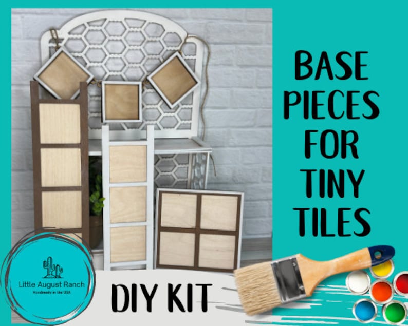 May include: DIY kit for making tiny tile projects. The kit includes wooden frames, paint, and a paintbrush. The frames are in various sizes and shapes, and the paint is in a variety of colors. The kit is perfect for creating unique and personalized tile projects.