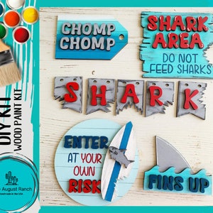 Shark Tiered Tray - Shark Week Themed Tiered Tray - Beach Decor  - Fins Up - Wood Blanks to Paint