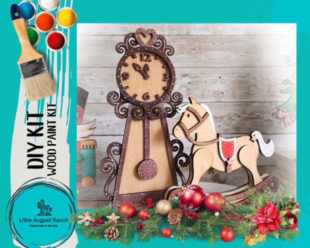 Pendulum Clock Rocking Horse DIY Wood Paint Kit - Christmas DIY Paint ...