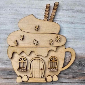 DIY Gingerbread Christmas Village Standing Pieces Christmas Shelf Decor Wood Blank Paint and Craft Kit Mug Home