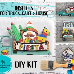 Fiesta  DIY Interchangeable Inserts - Tiered Tray Decor -  Freestanding Shelf Decor - Paint it Yourself Kit - Cinco de Mayo DIY Kit