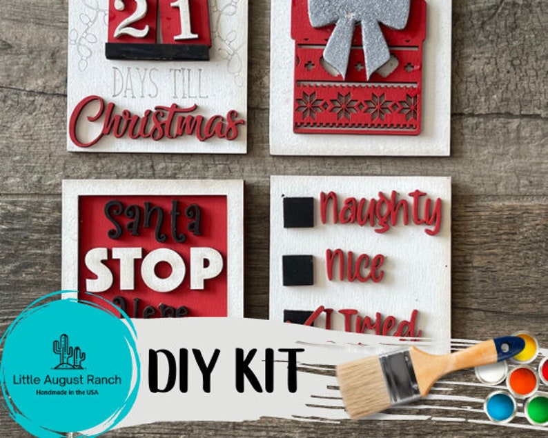 Tiered Tray Christmas Countdown DIY - Leaning Ladder Insert Kit - Interchangeable Holiday Decor - Handmade Wood Decor Kit 