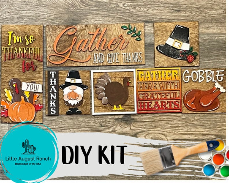 Thanksgiving Square DIY Decor - Fall Turkey DIY Bundle - Leaning Ladder Insert Kit - Interchangeable Fall Decor - Sunflower Fall DIY 