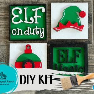 Tiered Tray Elf on duty DIY - Leaning Ladder Insert Kit - Interchangeable Holiday Decor - Handmade Wood Decor Kit