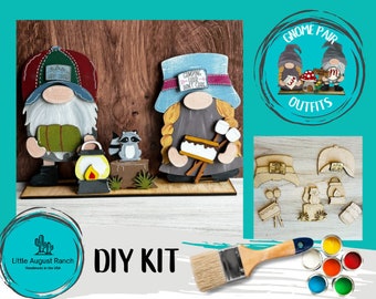 Camping Freestanding Wood Gnome Outfits- Interchangeable Gnomes - DIY Paint and Decorate Yourself