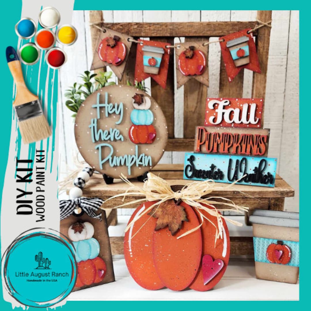 Hello Fall Craft Kit Hello Pumpkin Fall DIY Kit - Wood Blanks for Painting - Etsy
