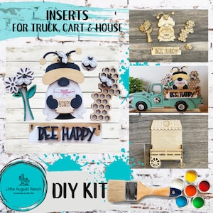 Honey Bee Gnome Insert DIY -  Inserts for Interchangeable Inserts - Tiered Tray Decor -  Freestanding Shelf Decor - Paint it Yourself Kit