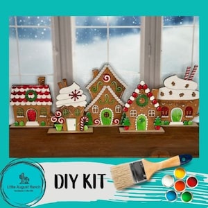 DIY Gingerbread Christmas Village Standing Pieces Christmas Shelf Decor Wood Blank Paint and Craft Kit image 1