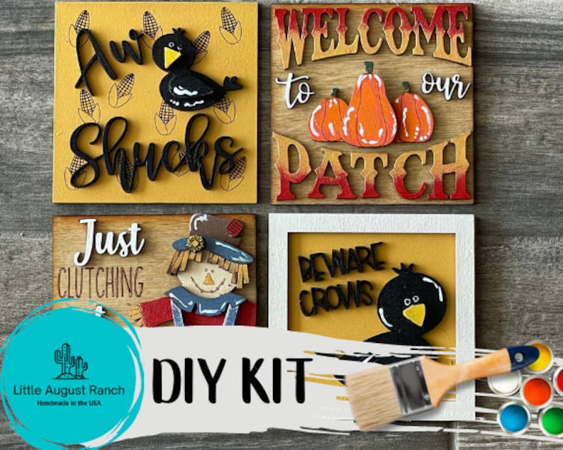 Tiered Tray Scarecrow DIY Decor - Fall Pumpkin Patch DIY Bundle - Leaning Ladder Insert Kit - Interchangeable Fall Decor 