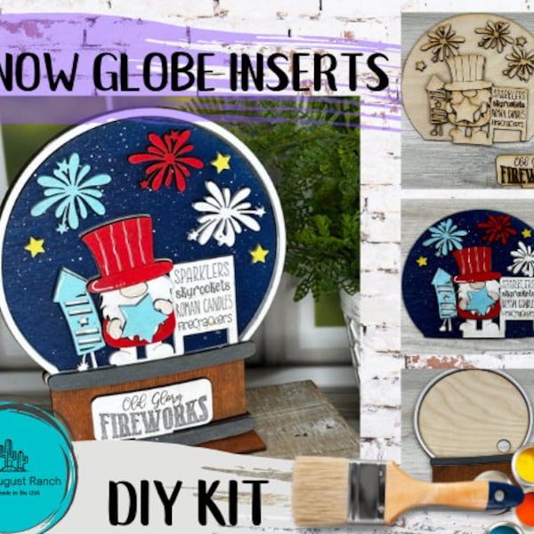 Inserts décoratifs interchangeables du 4 juillet pour boule à neige DIY - Kit de peinture pour bois - Décoration d'intérieur