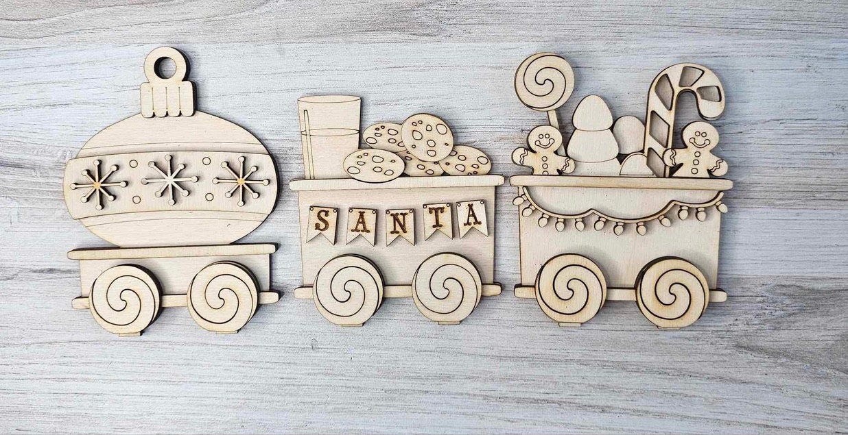 Santa Christmas Train Set - Wood Blanks for Crafting and Painting