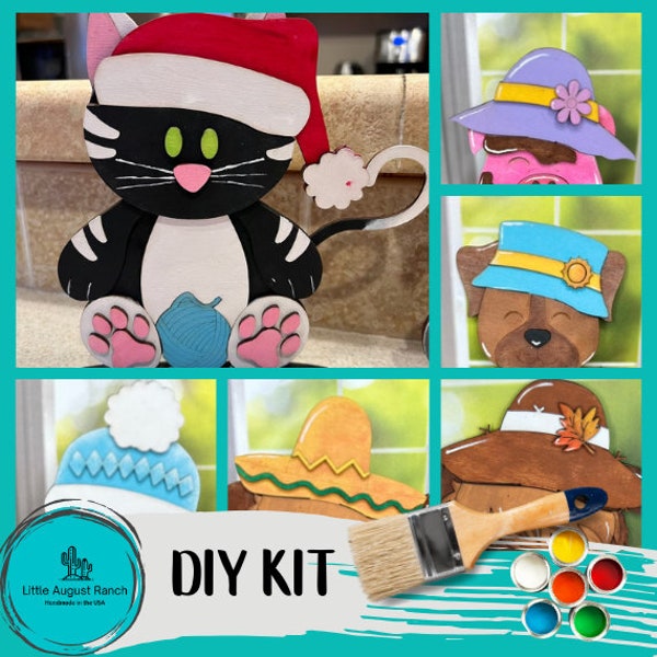 Cat, Animals with Interchangeable Hats - DIY Wood Blanks for Painting and Crafting