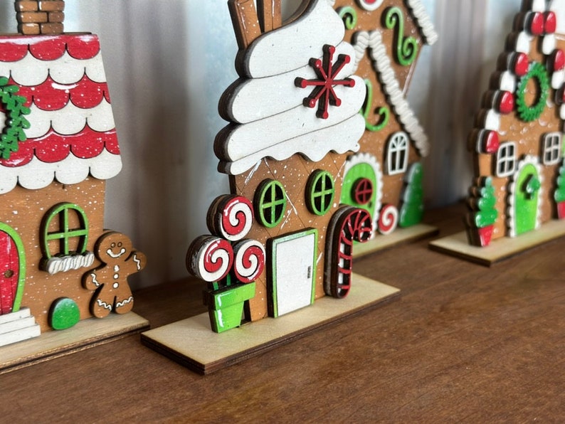 DIY Gingerbread Christmas Village Standing Pieces Christmas Shelf Decor Wood Blank Paint and Craft Kit image 3