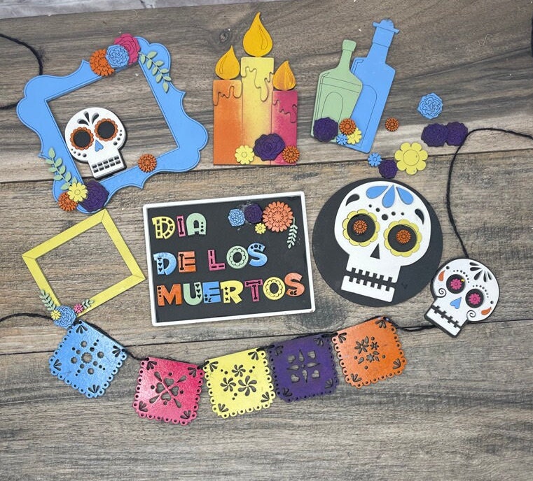 Day of the Dead Tiered Tray Decor Bundle DIY - Dia De Los Muertos Wood ...