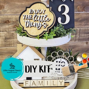 Family Tiered Tray DIY Kit - Scrabble Family Tiered Tray Bundle - Paint it Yourself Tiered Tray Decor -Boho Home Tiered Tray Bundle
