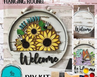Sunflower and Bees Interchangeable Door Hanger - DIY Wood Blanks for Painting and Crafting