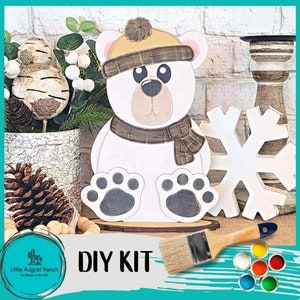 Polar Bear Winter Friends Shelf Sitter DIY Paint Kit  -  DIY Wood Blanks to Paint and Craft Shelf Decor