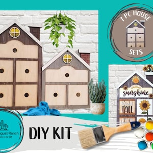 Base House Frames for Interchangeable 7 Piece Wood Squares - DIY Wood Blank Paint Kit