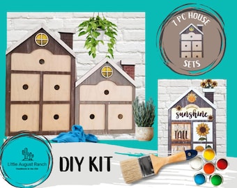 Base House Frames for Interchangeable 7 Piece Wood Squares - DIY Wood Blank Paint Kit