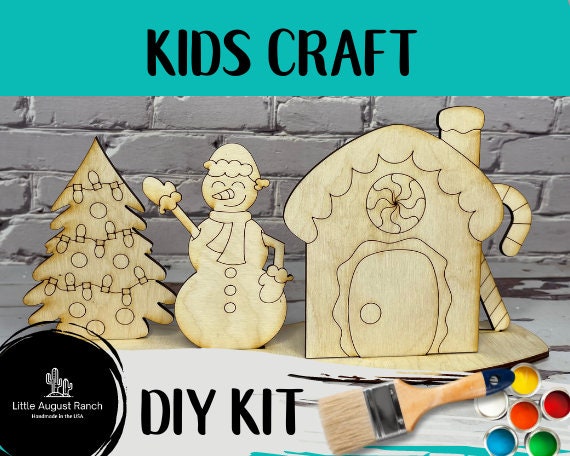 17 Cute & Easy Winter Craft Ideas for Kids 7 Winter Kids Wood DIY - Snowman Gingerbread House - Paint it Yourself…
