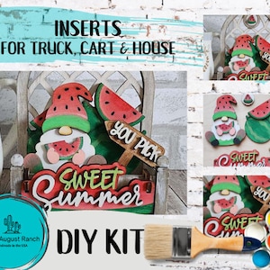 Sweet Summer Watermelon Gnome Insert DIY - Inserts for Interchangeable Bases -  Freestanding Shelf Decor - Paint it Yourself Kit