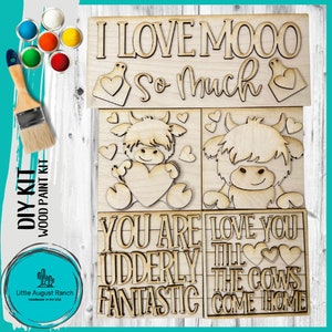 Highland Cow Valentine DIY Leaning Ladder Insert Kit  - Wood Blanks for Painting and Crafting
