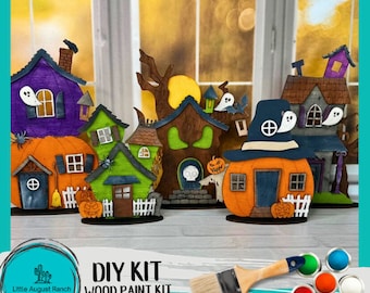 Halloween Haunted House Set of 5 DIY Craft Set - Shelf Decor Wood Blanks for Painting