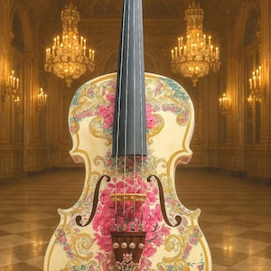 Gilded Age Violin - 4/4 Damask detail  crystal pearl tailpiece