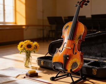 Conjunto de violín Sunflower, arce flameado, clavijas de afinación fina Pearl (tamaño completo)