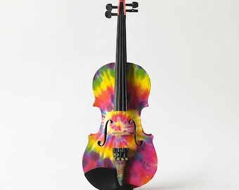 Violino tie-dye, cordiera con cristalli arcobaleno (applicata a mano, pronta per essere suonata)