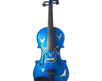 Violon bleu Bird Design - Finition métallique avec mécaniques en cristal