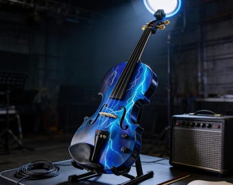 Blue Lightning Elektro-Akustik-Violinen-Set mit mechanischen Messingwirbeln
