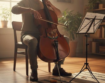 Violoncello nativo americano con cordiera decorata in cristallo