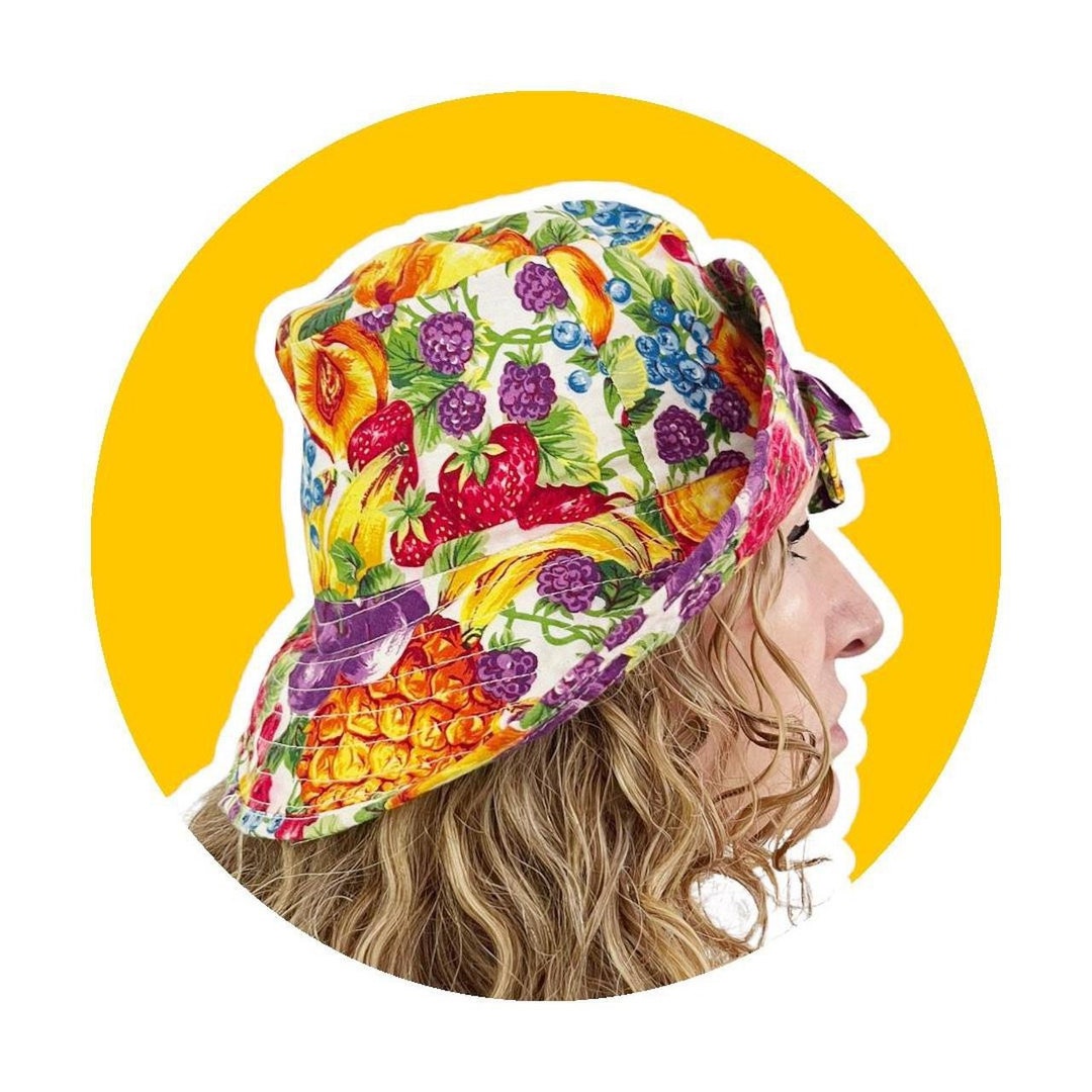 Vintage 90s Fruit Salad Hat With Front Bow Summer, Funky, Unique, Gift, for Her, for Him