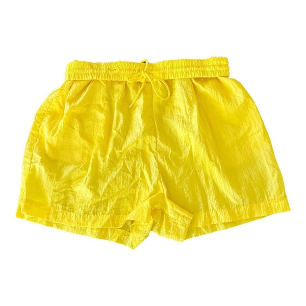 Vintage 80s 90s nylon sunshine yellow shorts ; funky, unique, retro, gift, unisex, bright, for her, for him, fun, aesthetic