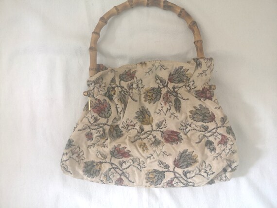 Vintage 50s 60s Hand Bag Canvas Purse Handbag Ret… - image 2